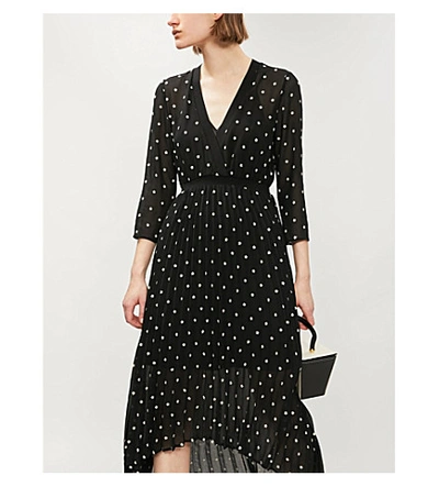 Maje Rivoli Micro-floral Embroidered Midi Dress In Black | ModeSens