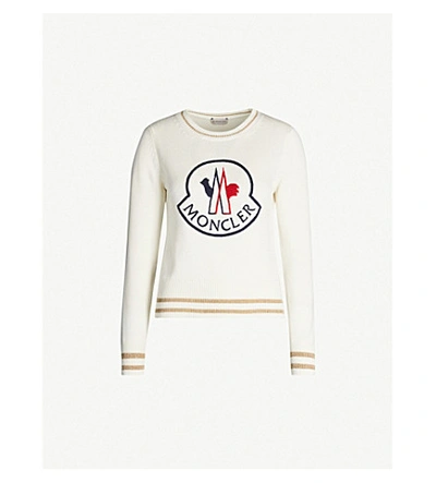 Shop Moncler Logo-embroidered Wool And Cashmere-blend Jumper In White