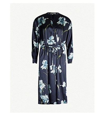 Shop Vince Floral-print Satin Midi Dress In Coastal