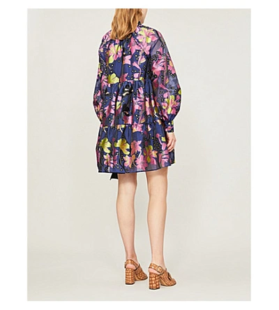 Shop Stine Goya Jasmine Daffodil-print Jacquard Mini Dress In Daffodil Indigo