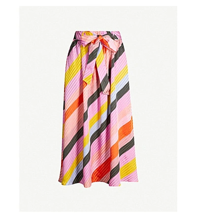 Shop Stine Goya Audrey Striped Silk-satin Midi Skirt In Parallels