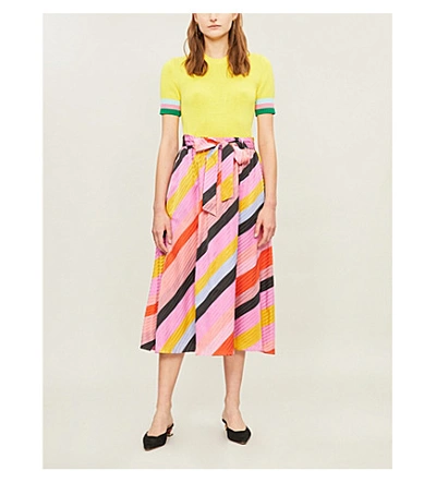 Shop Stine Goya Audrey Striped Silk-satin Midi Skirt In Parallels