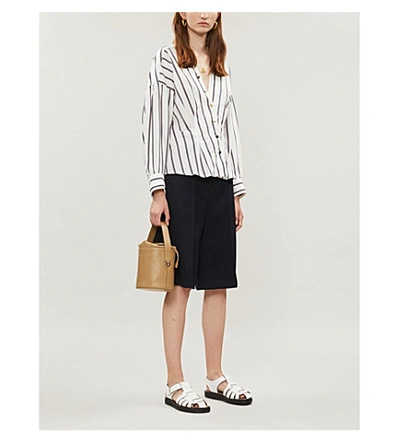 Shop Sandro Asymmetric-button Striped Cotton Shirt In White