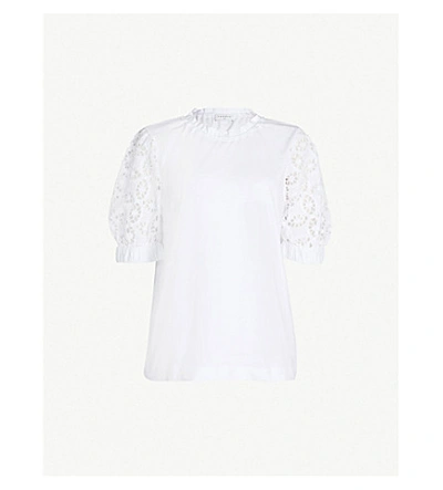 Shop Sandro Broderie Anglaise Cotton-jersey Top In White