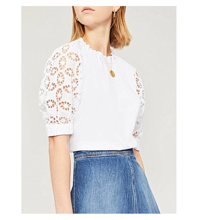 Shop Sandro Broderie Anglaise Cotton-jersey Top In White