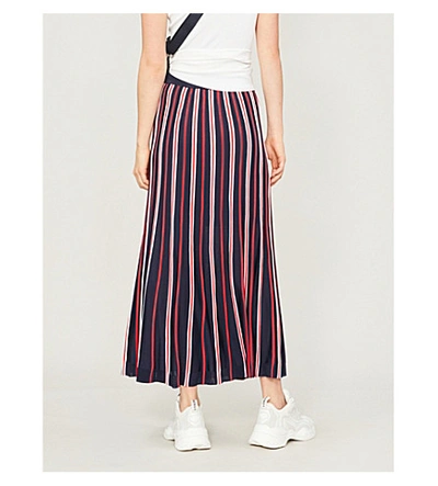 Shop Sandro Striped High-rise Woven Maxi Skirt In Navy Blue