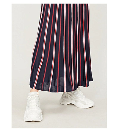 Shop Sandro Striped High-rise Woven Maxi Skirt In Navy Blue