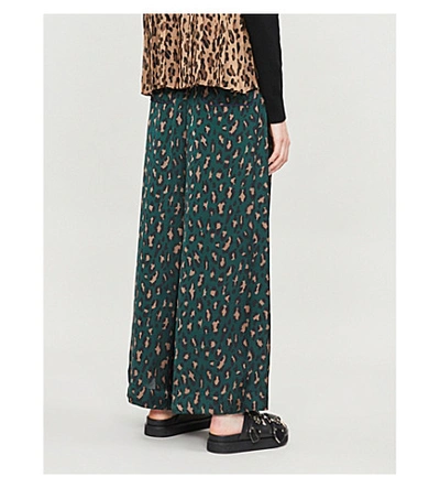Shop Sacai Leopard-print High-rise Wide Crepe Trousers In Green