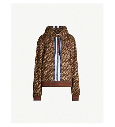 Shop Burberry Brand-print Slim-fit Cotton-jersey Hoody In Bridle Brown Ip Pttn