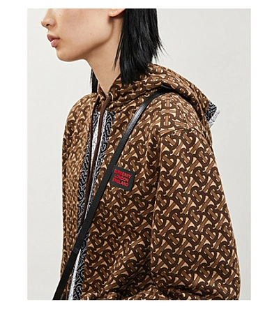 Shop Burberry Brand-print Slim-fit Cotton-jersey Hoody In Bridle Brown Ip Pttn