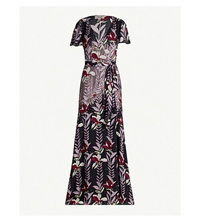 Shop Temperley London Bellflower Embellished Floral-print Crepe Maxi Dress In Black Mix