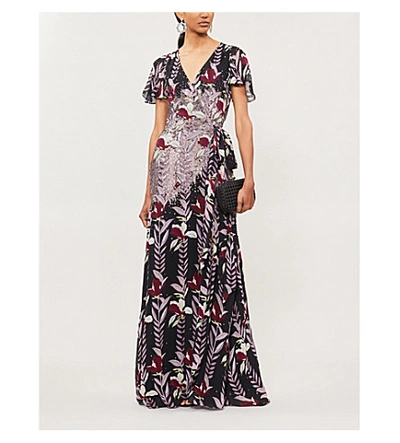 Shop Temperley London Bellflower Embellished Floral-print Crepe Maxi Dress In Black Mix