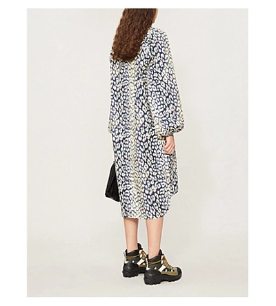 Shop Ganni Leopard-print Cotton-poplin Midi Shirt Dress In Total Eclipse