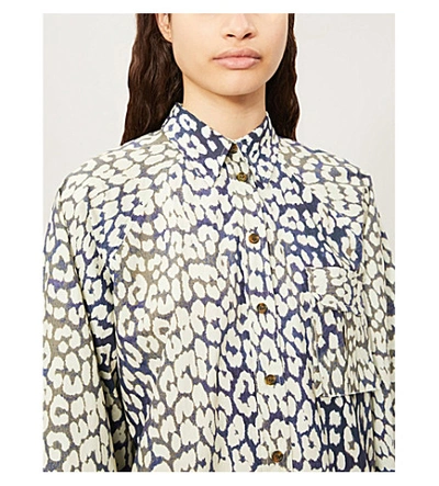 Shop Ganni Leopard-print Cotton-poplin Midi Shirt Dress In Total Eclipse