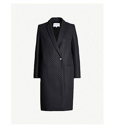 Shop Claudie Pierlot Velvet Polka-dot Single-breasted Wool-blend Coat In Black