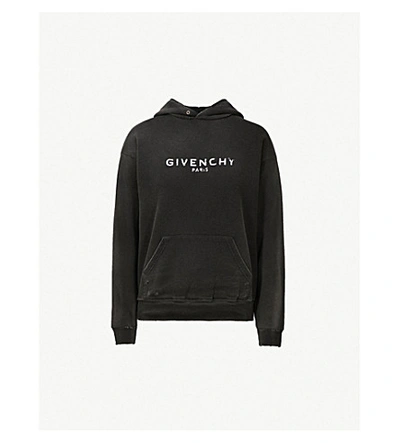 Shop Givenchy Distressed Cotton-jersey Hoody In Black