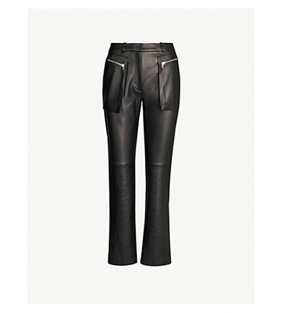 Shop David Koma High-rise Leather Flared Trousers In Black