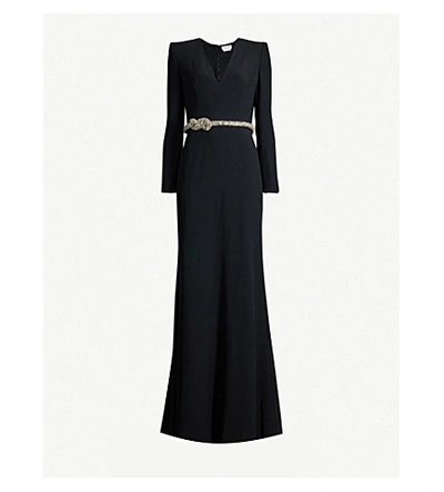 Shop Alexander Mcqueen V-neck Flared-skirt Crepe Maxi Dress In Black