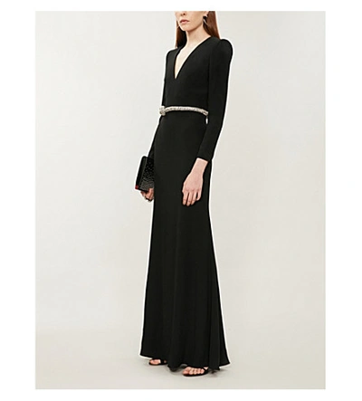 Shop Alexander Mcqueen V-neck Flared-skirt Crepe Maxi Dress In Black