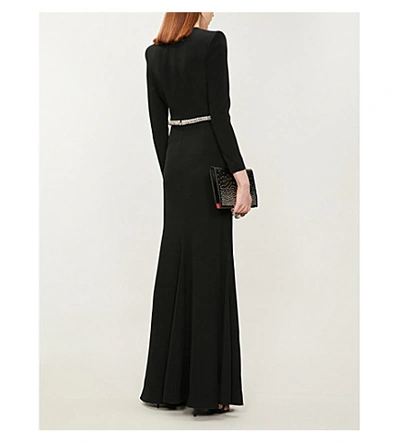 Shop Alexander Mcqueen V-neck Flared-skirt Crepe Maxi Dress In Black