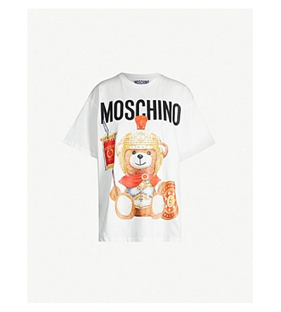 Shop Moschino Bear-print Cotton-jersey T-shirt In White