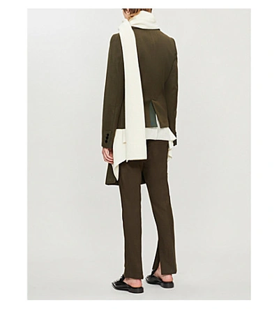 Shop Sacai Knit-underlay Wool And Nylon-blend Coat In Khaki Wht