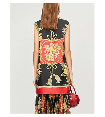 Shop Gucci Floral-print Silk-twill Tunic Dress In Red Black Print