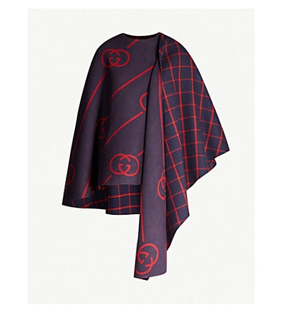 Shop Gucci Logo Pattern Wool And Silk-blend Cape In Multi