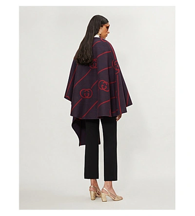 Shop Gucci Logo Pattern Wool And Silk-blend Cape In Multi