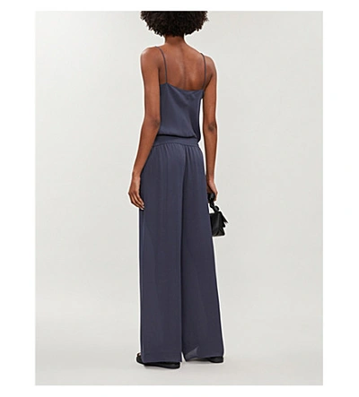 Shop Theory Scoop-neck Wide-leg Silk-crepe Jumpsuit In Blue Grey