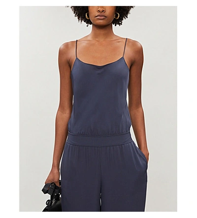 Shop Theory Scoop-neck Wide-leg Silk-crepe Jumpsuit In Blue Grey