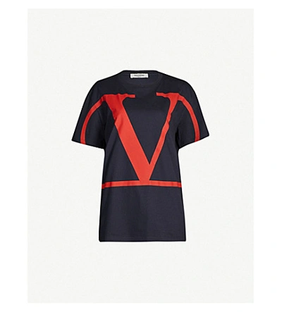 Shop Valentino Logo-print Cotton-jersey T-shirt In Blue Red