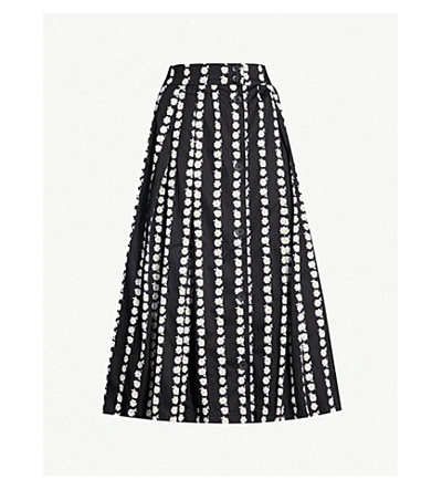 Shop Maje Floral-print Pleated Stretch-cotton Skirt In Printed