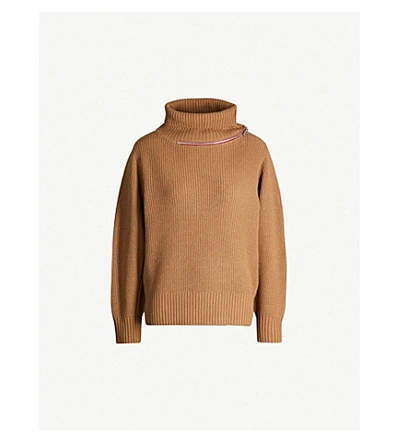 Shop Sacai Turtleneck Wool Jumper In Beige Red