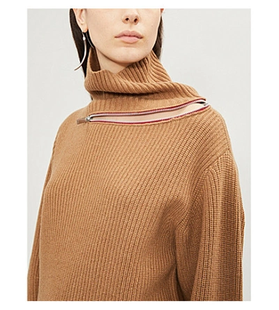 Shop Sacai Turtleneck Wool Jumper In Beige Red