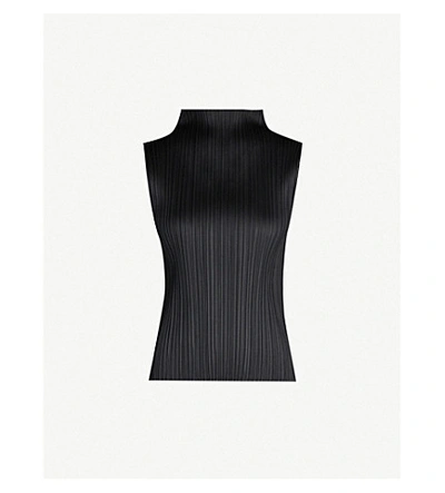 Shop Issey Miyake Pleats Please  Womens Black Basic High-neck Sleeveless Pleated Crepe Top