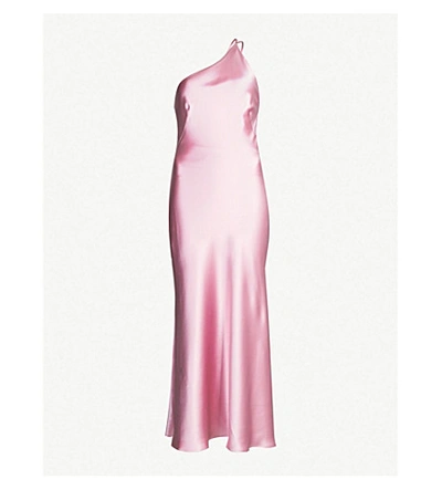 Shop Galvan Roxy One-shoulder Silk-satin Midi Dress In Rose