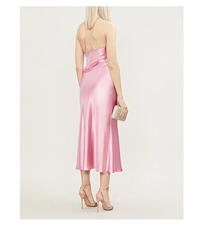 Shop Galvan Roxy One-shoulder Silk-satin Midi Dress In Rose