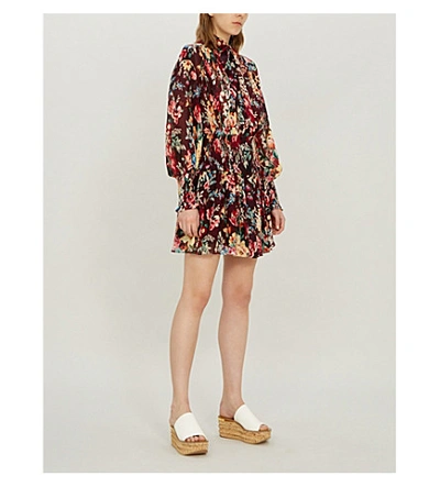 Shop Zimmermann Allia Floral-print Cotton And Silk-blend Dress In Burgundy Floral