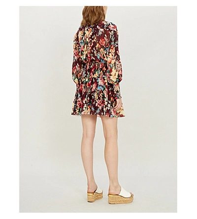 Shop Zimmermann Allia Floral-print Cotton And Silk-blend Dress In Burgundy Floral