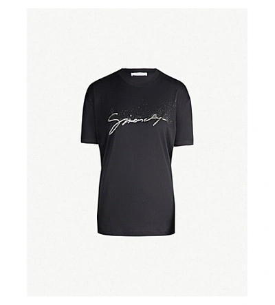 Shop Givenchy Logo-embellished Cotton-jersey T-shirt In Black/silver