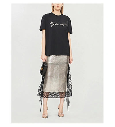 Shop Givenchy Logo-embellished Cotton-jersey T-shirt In Black/silver