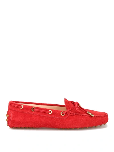 Shop Tod's Red Suede Loafers