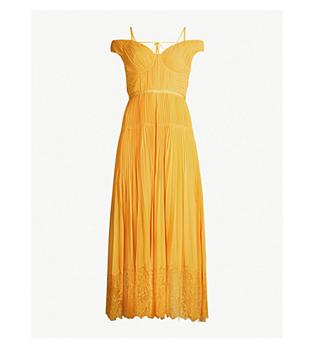 self portrait yellow chiffon midi dress