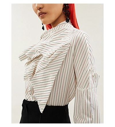 Shop Aganovich Striped Draped Cotton-blend Shirt In Cream