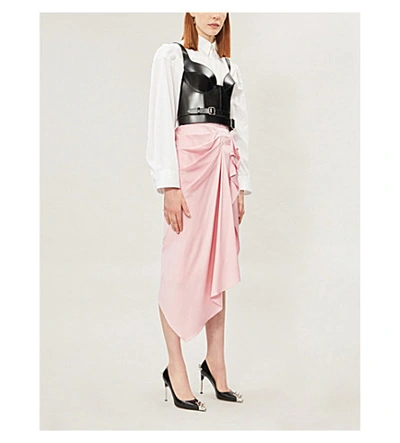 Shop Alexander Mcqueen Asymmetric Draped Silk Midi Skirt In Sugar Pink