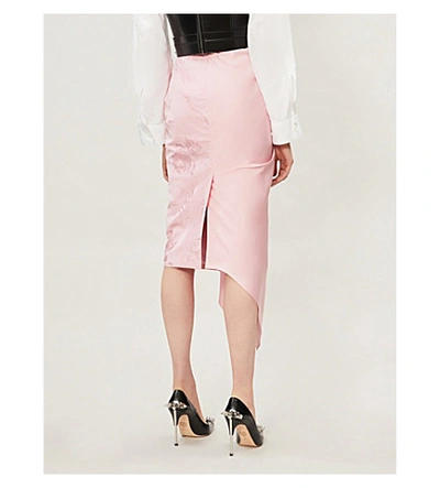 Shop Alexander Mcqueen Asymmetric Draped Silk Midi Skirt In Sugar Pink