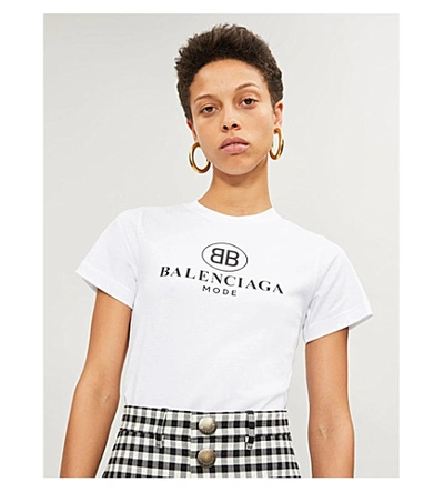 Shop Balenciaga Logo-print Cotton-jersey T-shirt In Blanc