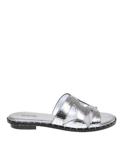 Shop Michael Kors Silver Leather Sandals