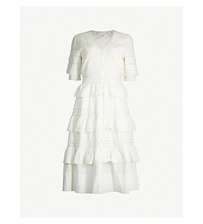 Shop Loveshackfancy Rebecca V-neck Cotton Midi Dress In Antique White Antiw